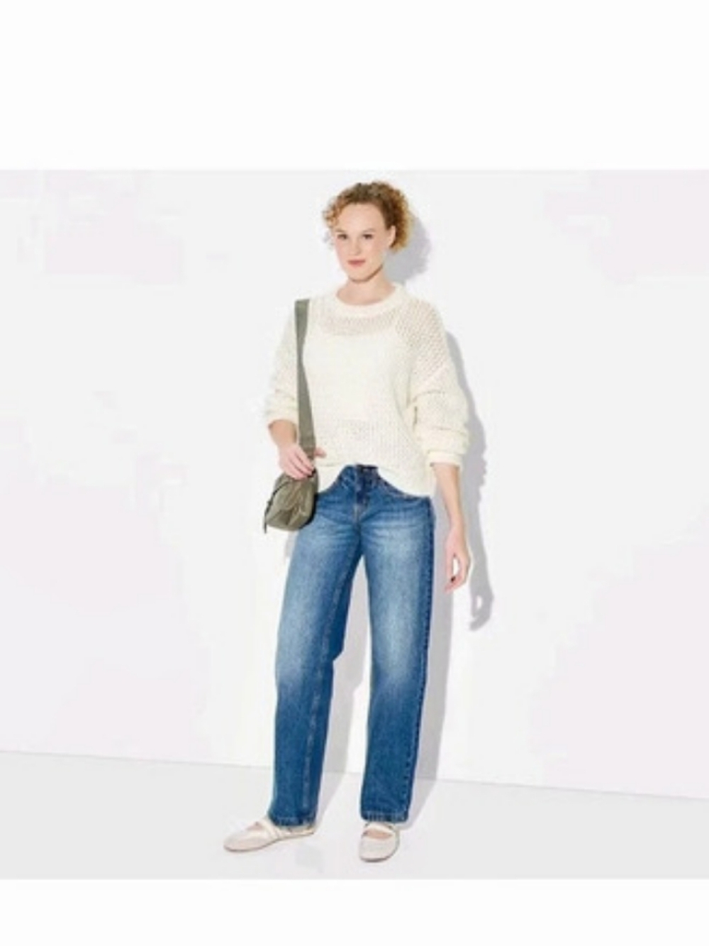 Open Knit Crewneck Sweater in White Like New